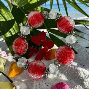Red Glass Bead Stretch Bracelet